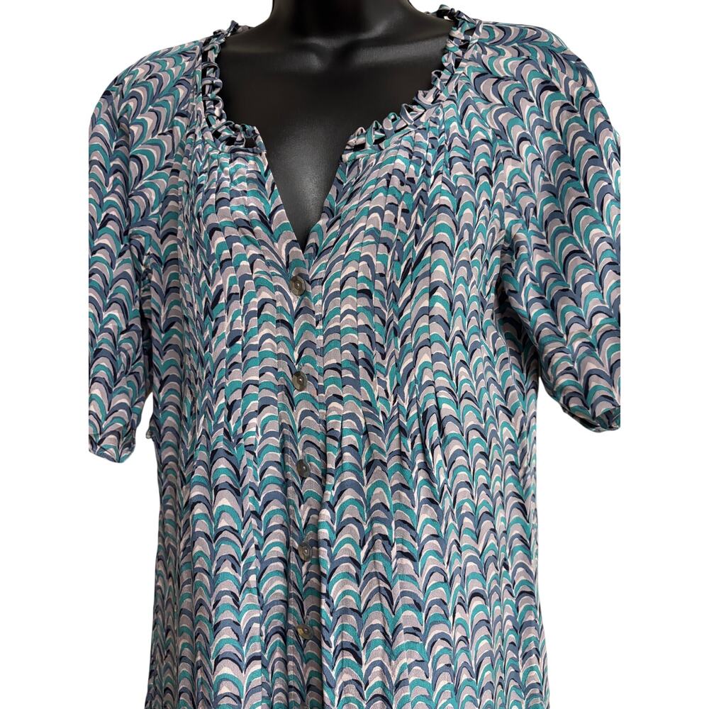 Rebecca Taylor Womens Silk Shirt Dress Size 2 Blue Geometric Print Tie Waist - Picture 11 of 14